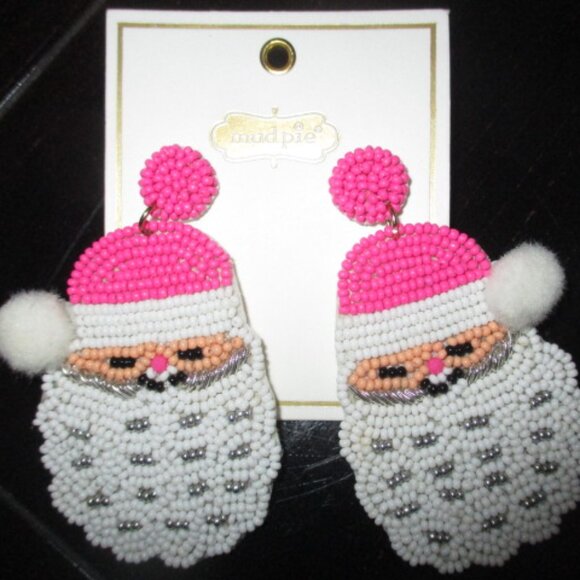 Mudpie pierced Santa earrings in Pink - Picture 1 of 5